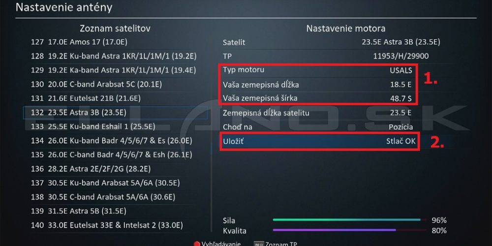 Jak nastavit motor na protokol USALS na OS DENYS/Define